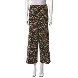 Tory Burch Wide Leg Pants Black/Floral Print Size 2